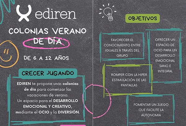 Ediren ha organizado para este verano, unas colonias de verano para niños de 6 a 12 años.