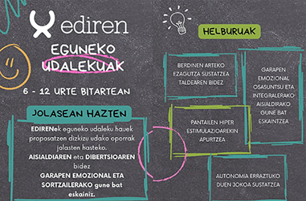 Ediren ha organizado para este verano, unas colonias de verano para niños de 6 a 12 años.